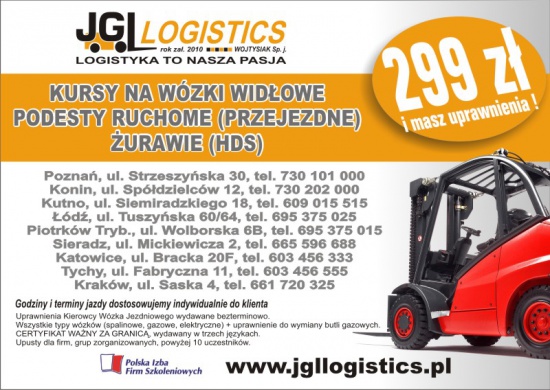 NOWOŚĆ - POZNAŃ – kurs na wózki widłowe – Promocja 299 zł.